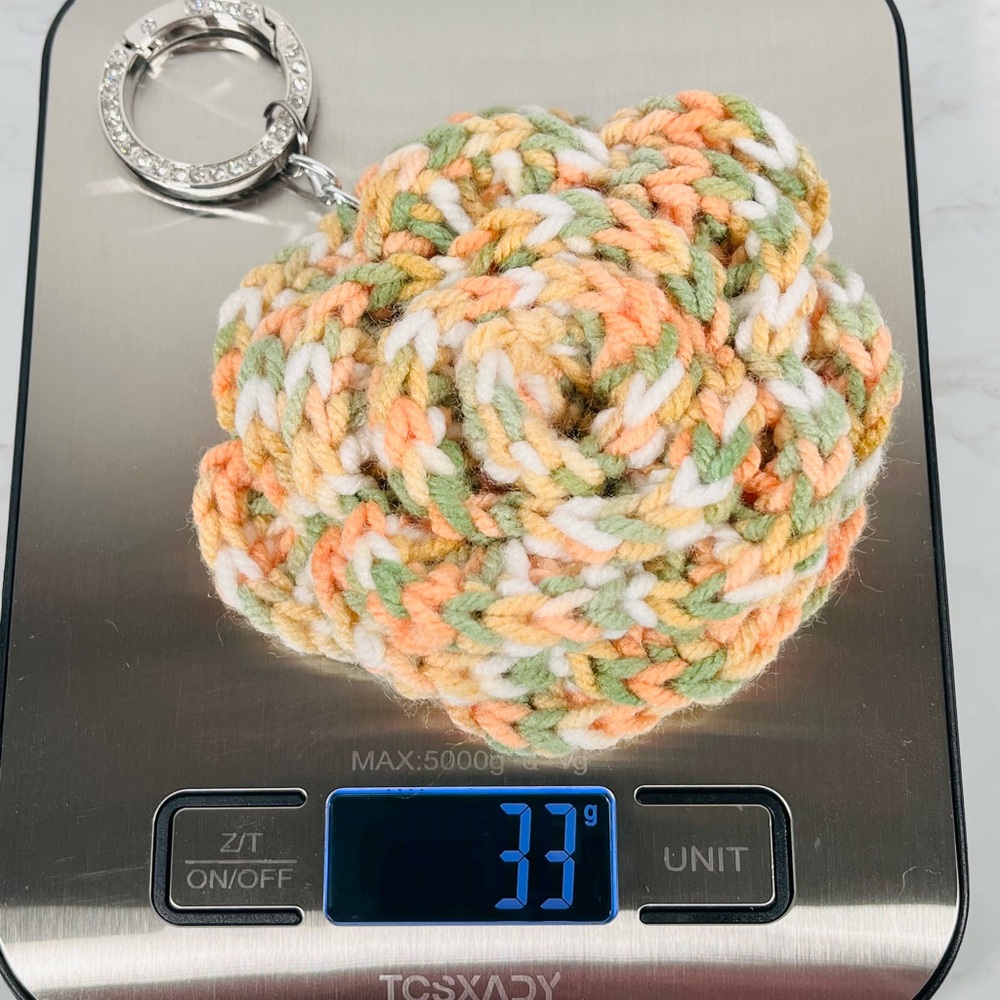 Peach Crochet Flower Bag Charm W/Silver Bling Ring - Picture 5 of 5